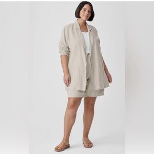 Eileen Fisher Organic Linen Beige Open Front Blazer, Plus Size 2X.
